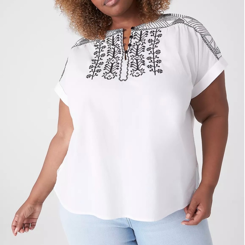 NWT Lane Bryant Short Sleeve Embroidered Popover Blouse‎ Sz 26